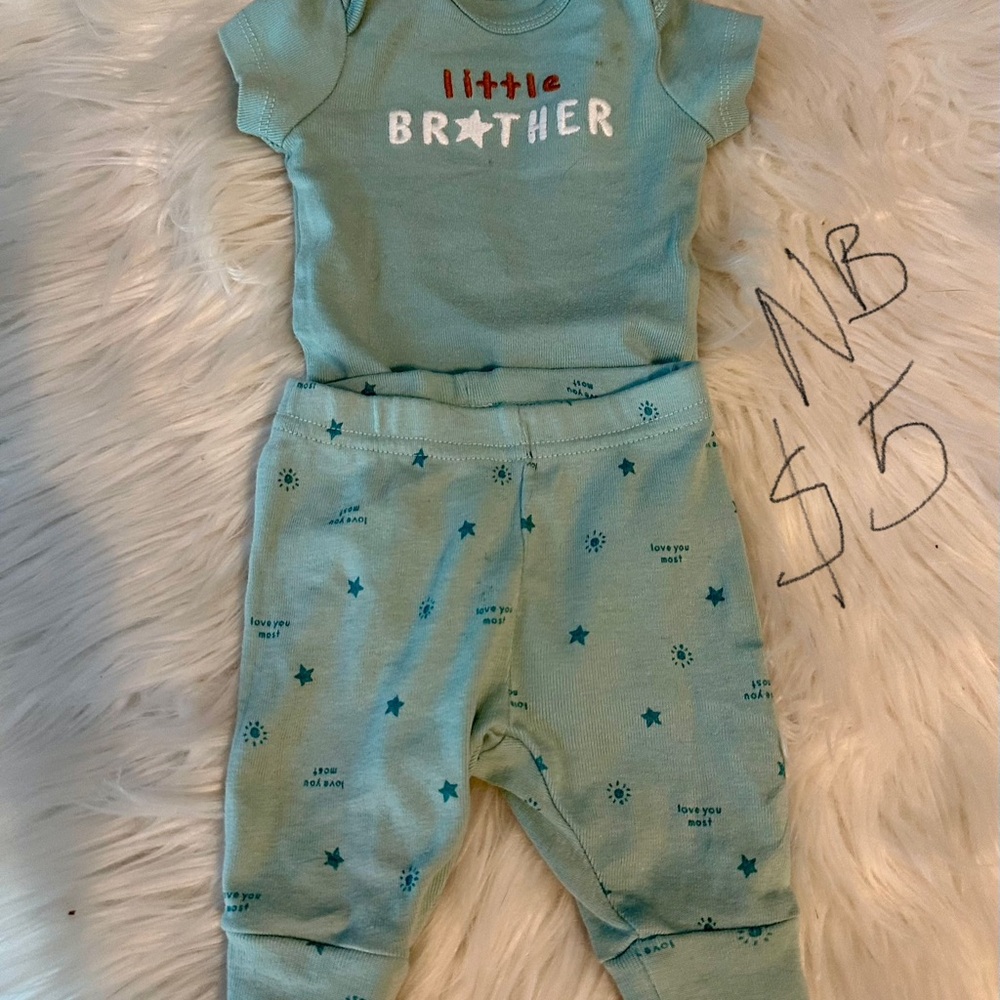 Little Brother Baby Outfit in Teal